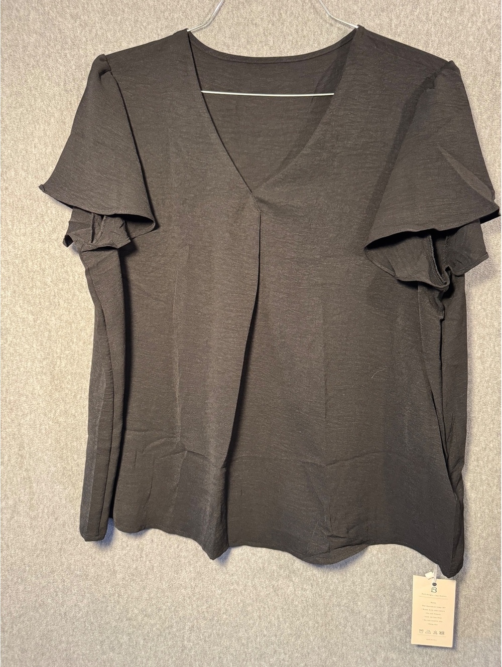 LUXEBOLD Womens Black V Neck Flutter Sleeve Top 2XL
